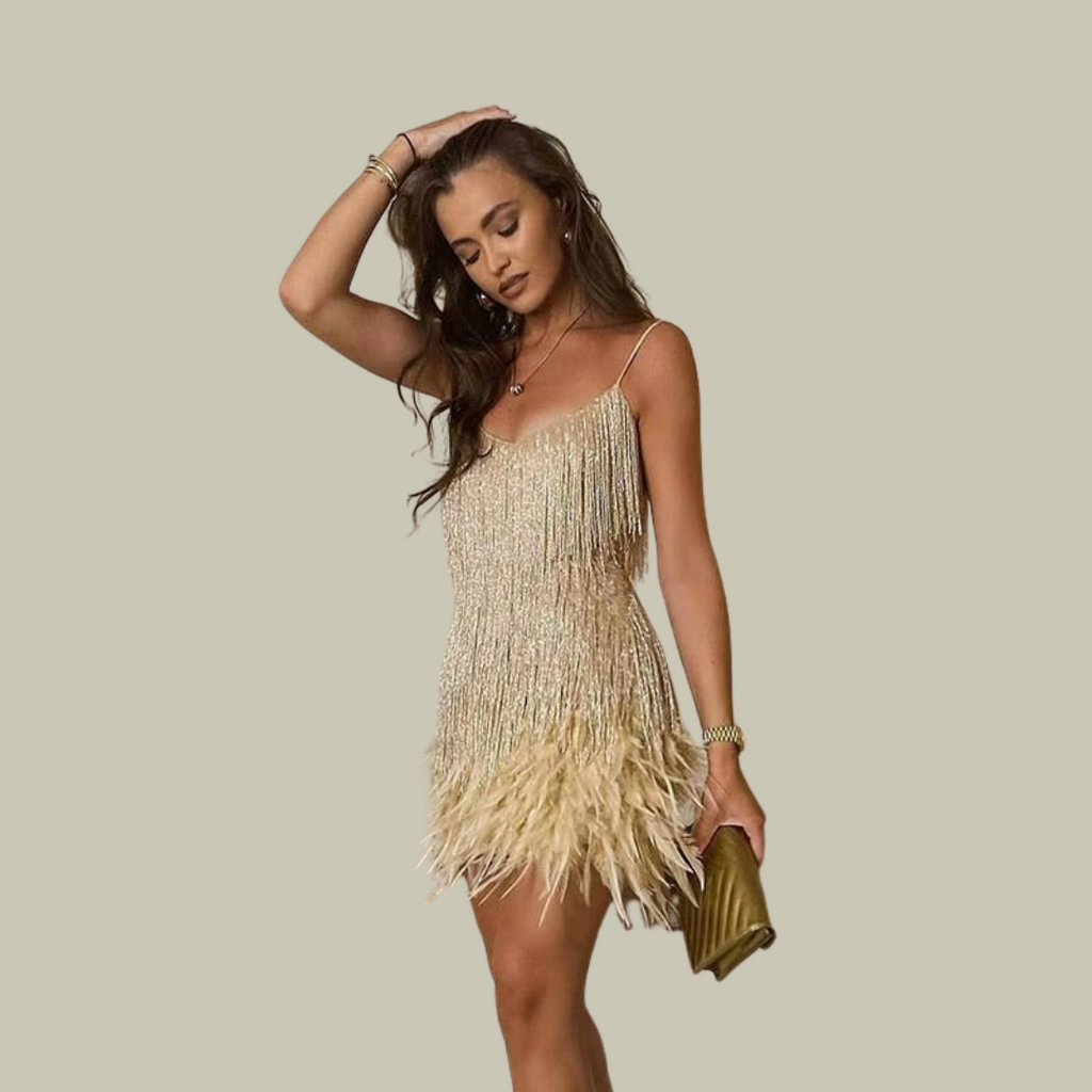 Feather-Trim Mini Dress – Statement Evening Silhouette 3