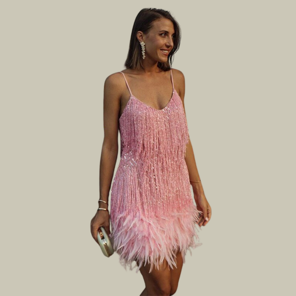 Feather-Trim Mini Dress – Statement Evening Silhouette 4