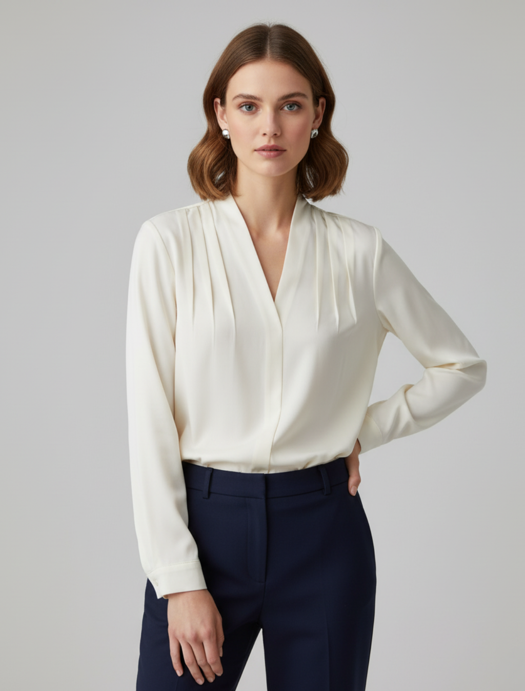 Puff Sleeve Satin Blouse with Tailored Waist Detail 0