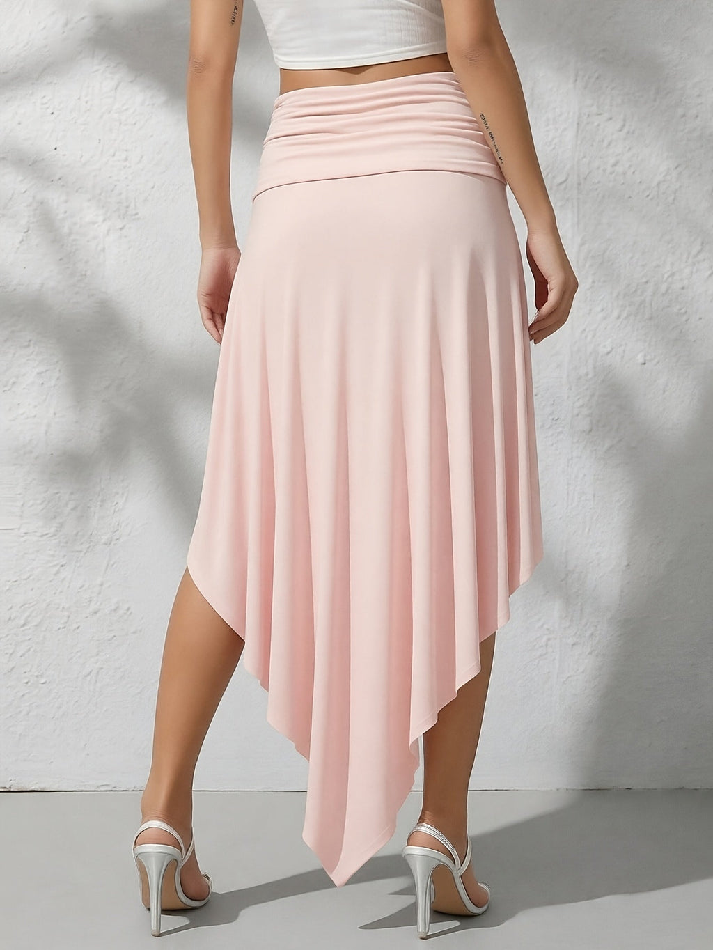 Women's Asymmetric Hem Skirt - Ruched Waist - Draped Overlay 4