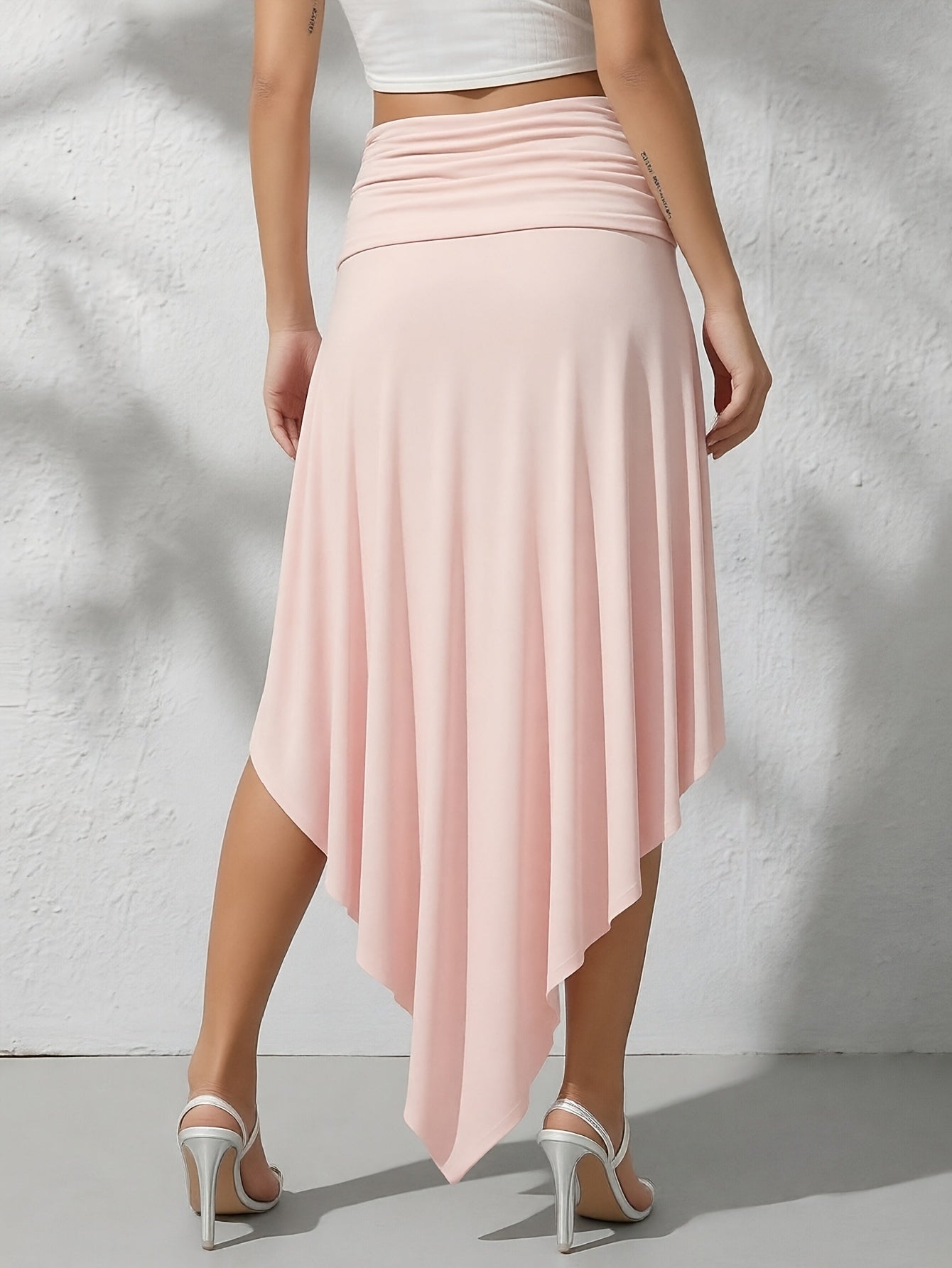 Women's Asymmetric Hem Skirt - Ruched Waist - Draped Overlay 4