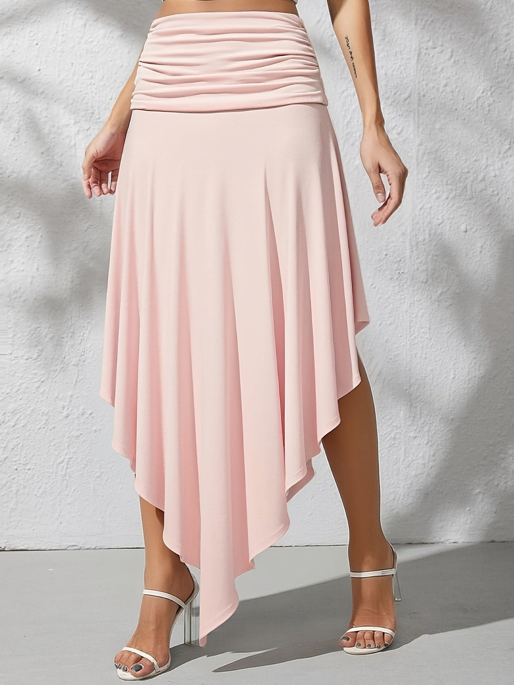 Women's Asymmetric Hem Skirt - Ruched Waist - Draped Overlay 5