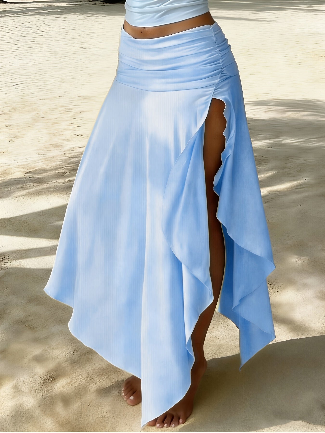 Women's Asymmetric Hem Skirt - Ruched Waist - Draped Overlay 6