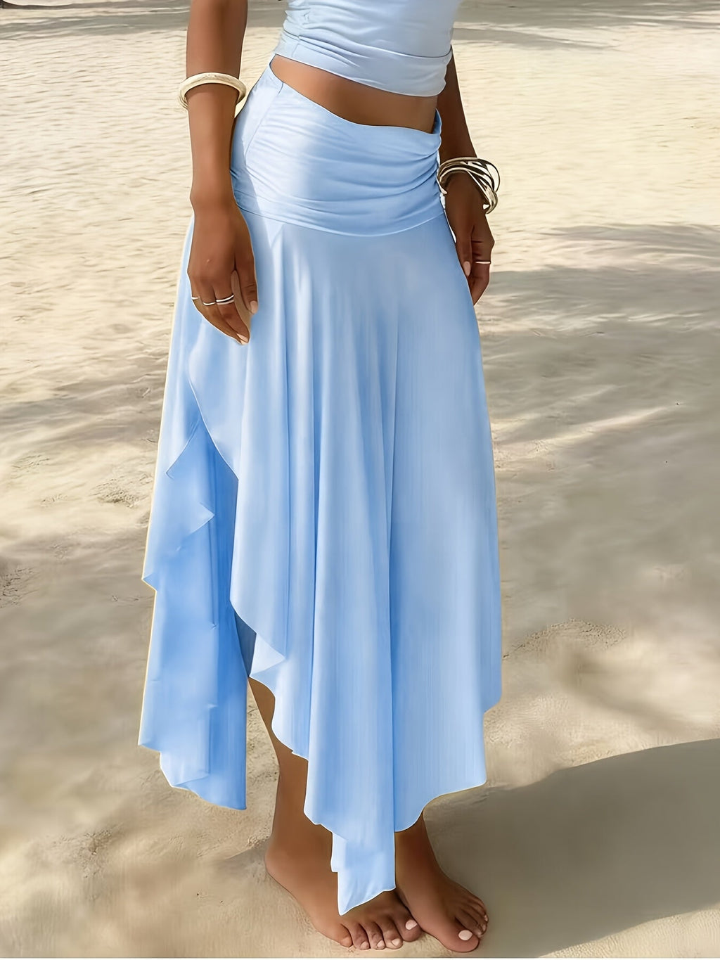 Women's Asymmetric Hem Skirt - Ruched Waist - Draped Overlay 8