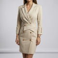 Women's Blazer Mini Dress - Double-Breasted Gold-Tone Buttons 0