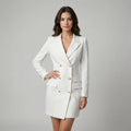 Women's Blazer Mini Dress - Double-Breasted Long Sleeve 0