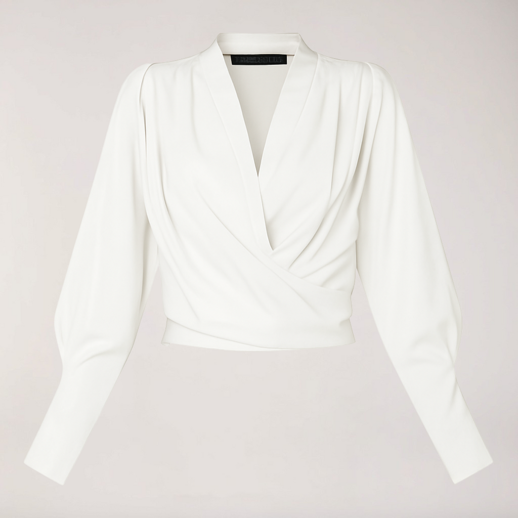Women's Blouse with V-neck and Puff Sleeves 0
