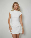 Women's Cap Sleeve Mini Dress - Round Neck - Front Patch Pockets 0