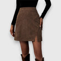 Women's Corduroy Mini Skirt Side Slit 0