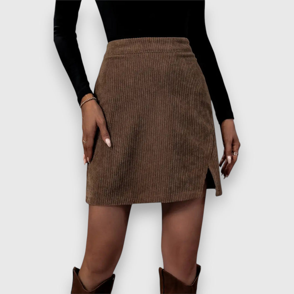 Women's Corduroy Mini Skirt Side Slit 3