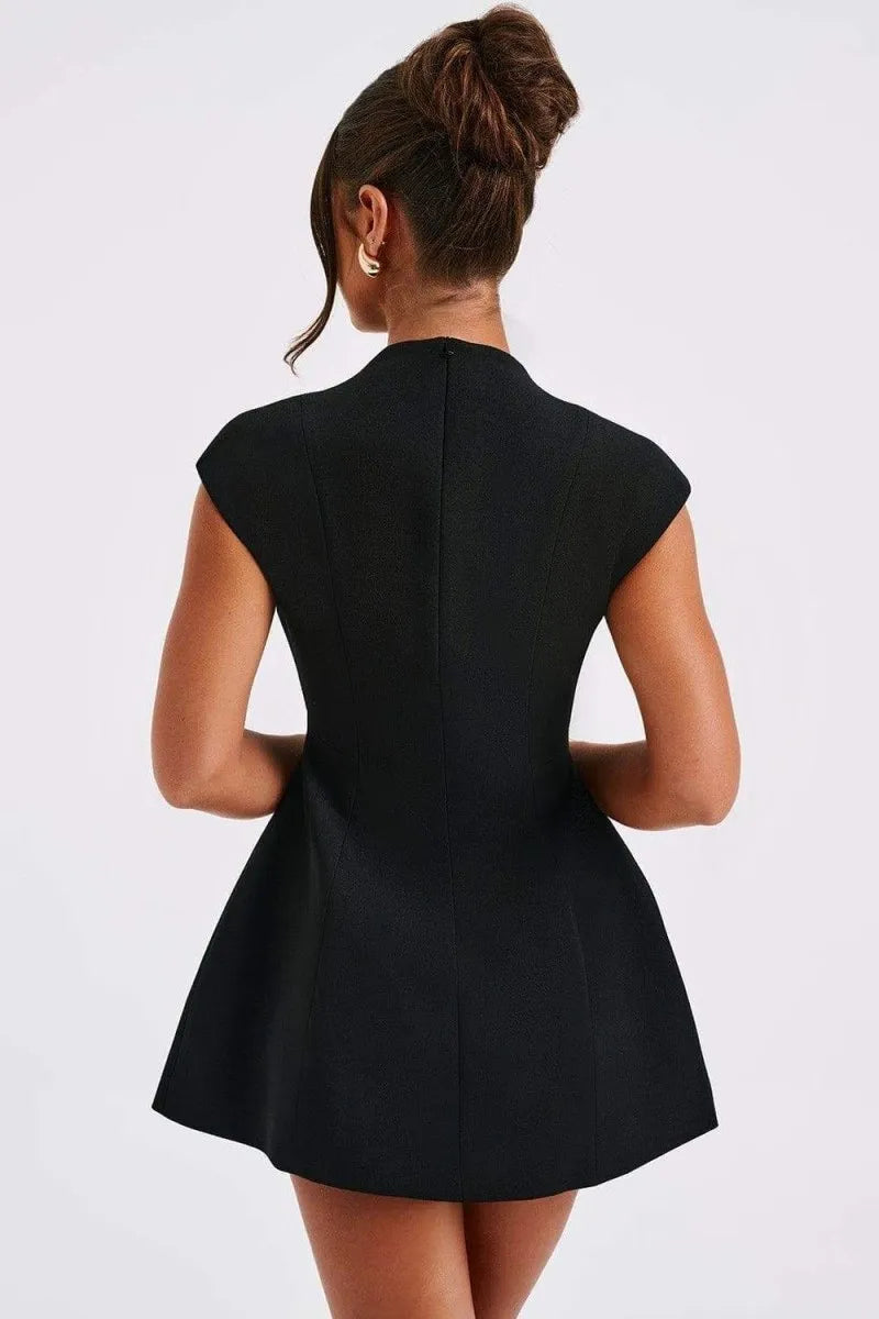 Women's Deep V Neck Cap Sleeve Mini Dress with Patch Pockets 3