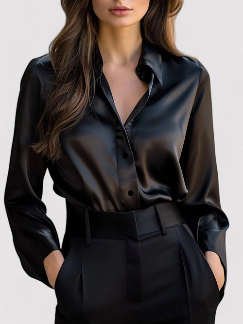 Women's Elegant Satin Long Sleeve Blouse 0