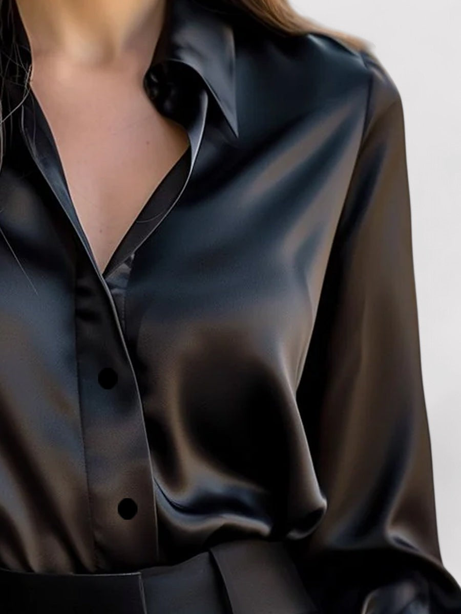 Women's Elegant Satin Long Sleeve Blouse 1
