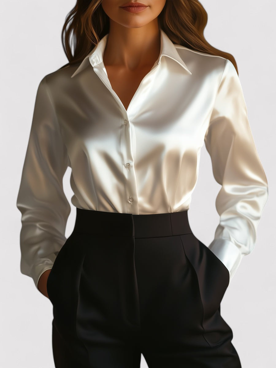 Women's Elegant Satin Long Sleeve Blouse 4