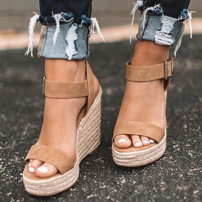 Women's Espadrille Wedges - Open Toe - Platform Sole - Ankle Strap 0