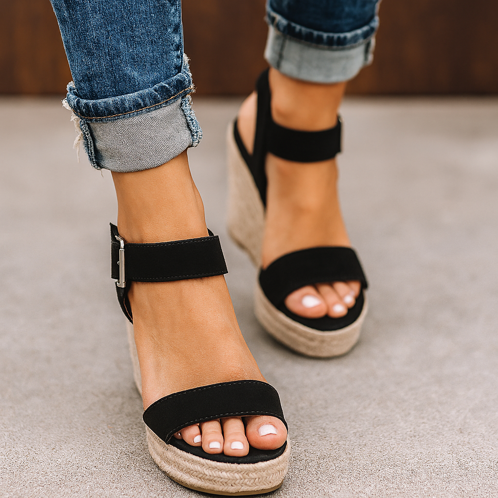 Women's Espadrille Wedges - Open Toe - Platform Sole - Ankle Strap 1