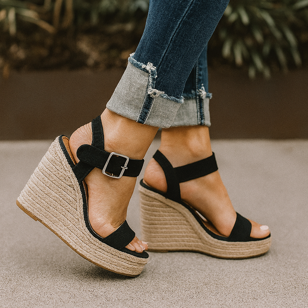 Women's Espadrille Wedges - Open Toe - Platform Sole - Ankle Strap 2