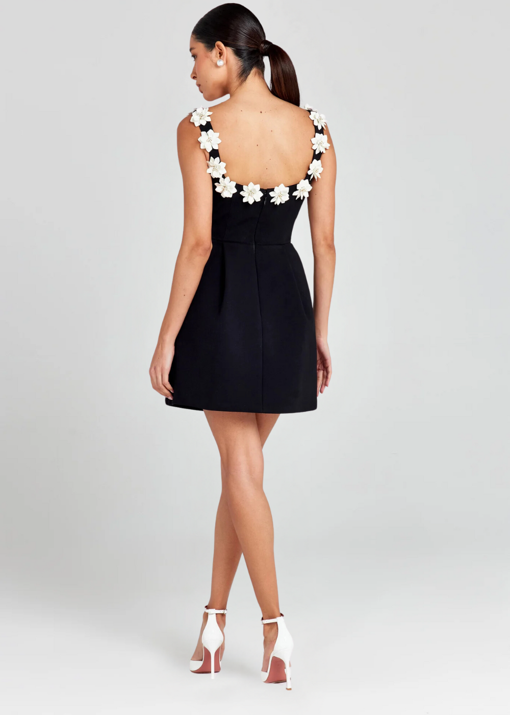 Women’s Floral Appliqué Strap Mini Dress with Flared Skirt 3