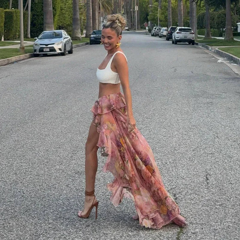 Women's Floral Maxi Skirt High-Low 2