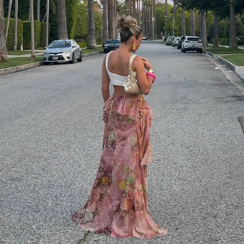 Women's Floral Maxi Skirt High-Low 3