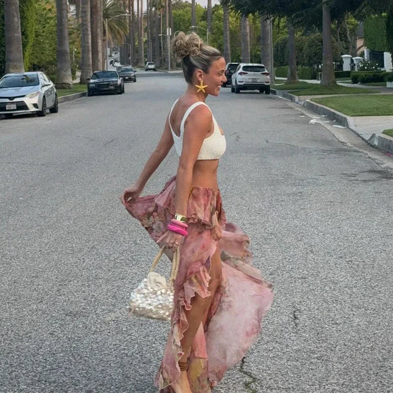 Women's Floral Maxi Skirt High-Low 4