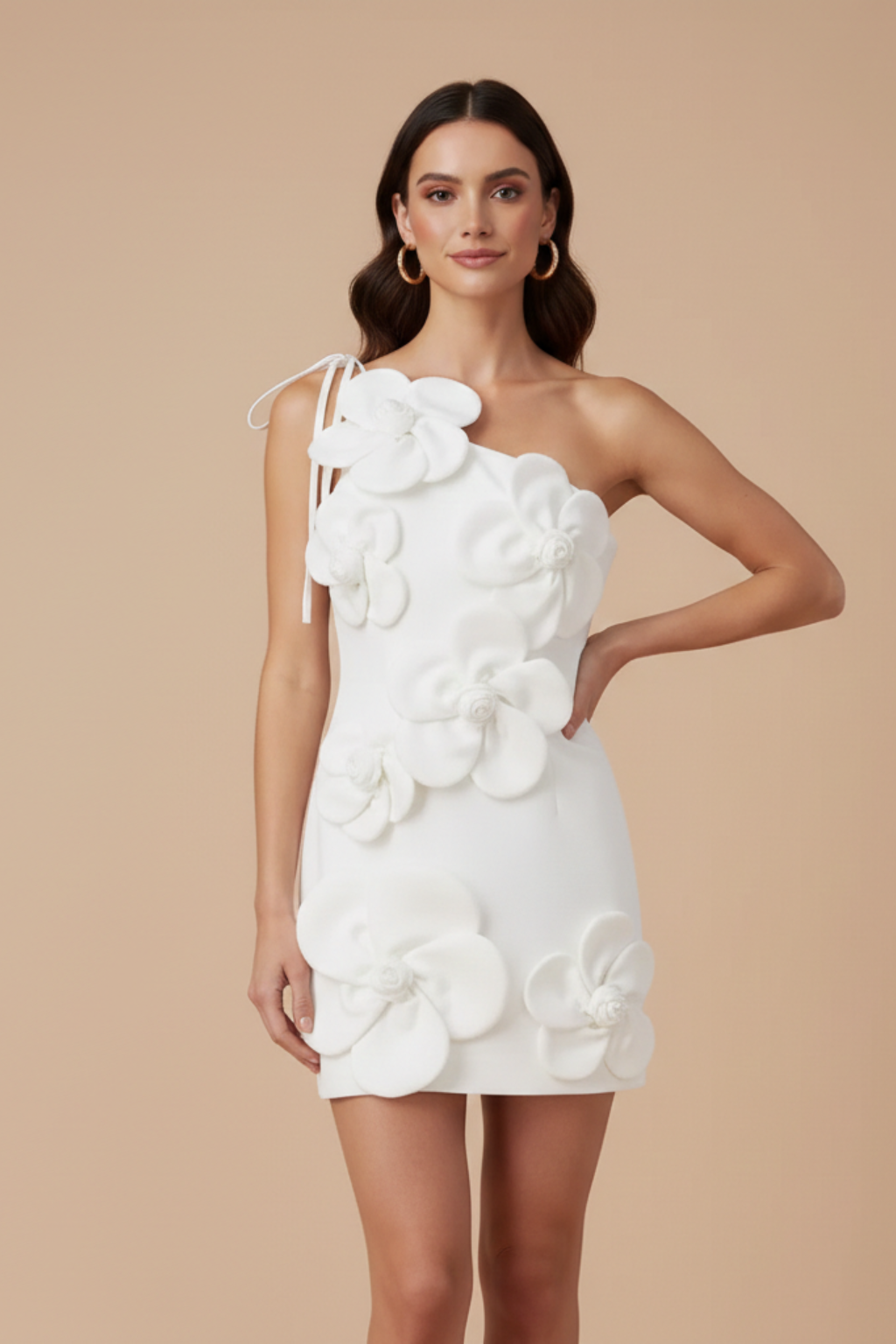 Women's Floral Mini Dress - 3D Appliqué - Strapless - Tie Back 1