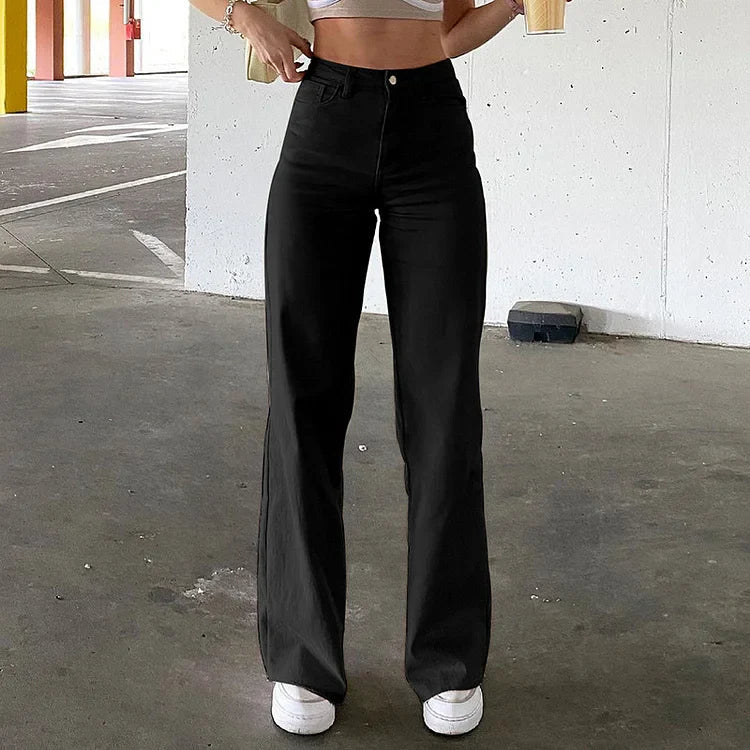 Women's High-Waist Wide Leg Jeans - Button Fly Full Length 0