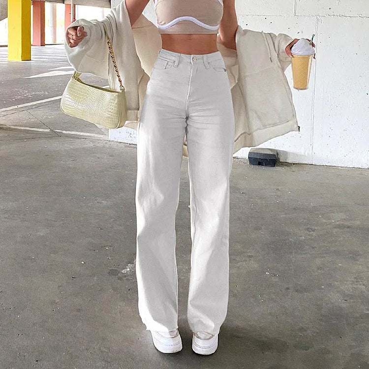 Women's High-Waist Wide Leg Jeans - Button Fly Full Length 1
