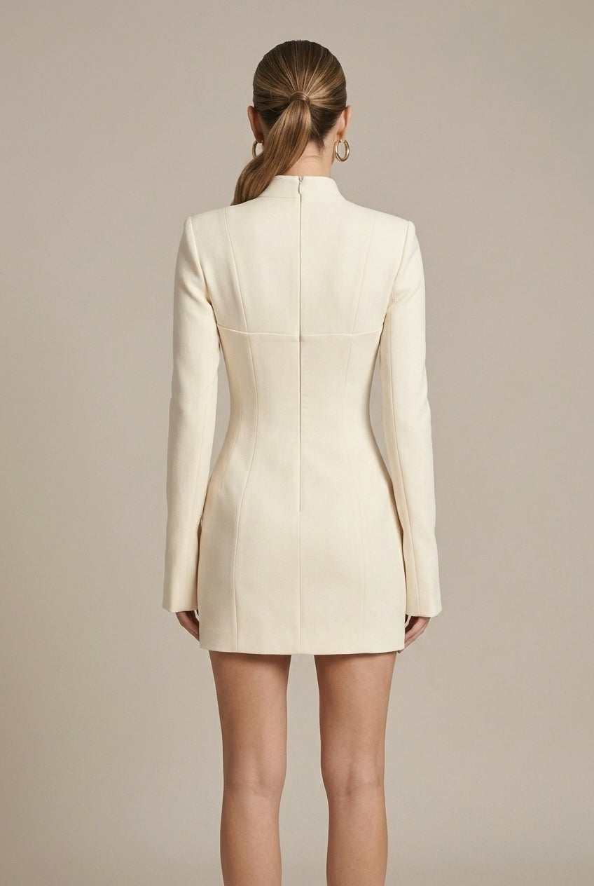 Women's High Neck Long Sleeve Structured Mini Dress with Pockets 2
