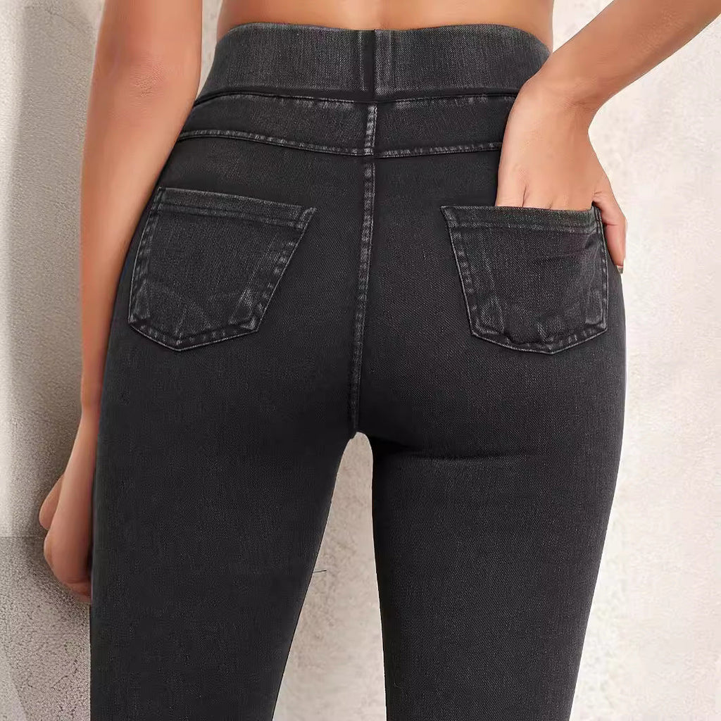 Women's High Waist Skinny Jeggings - Pull On Denim Look Stretch Trousers 2