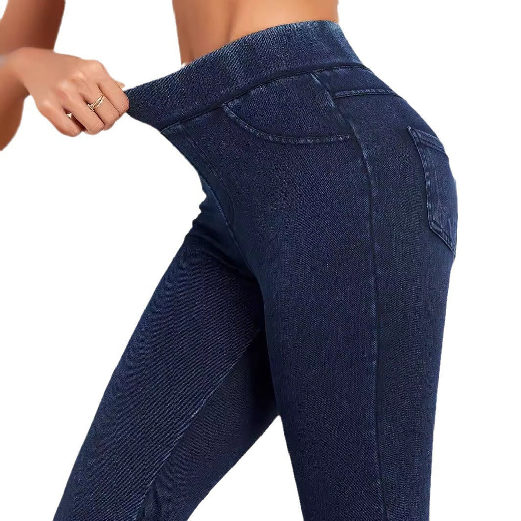 Women's High Waist Skinny Jeggings - Pull On Denim Look Stretch Trousers 6