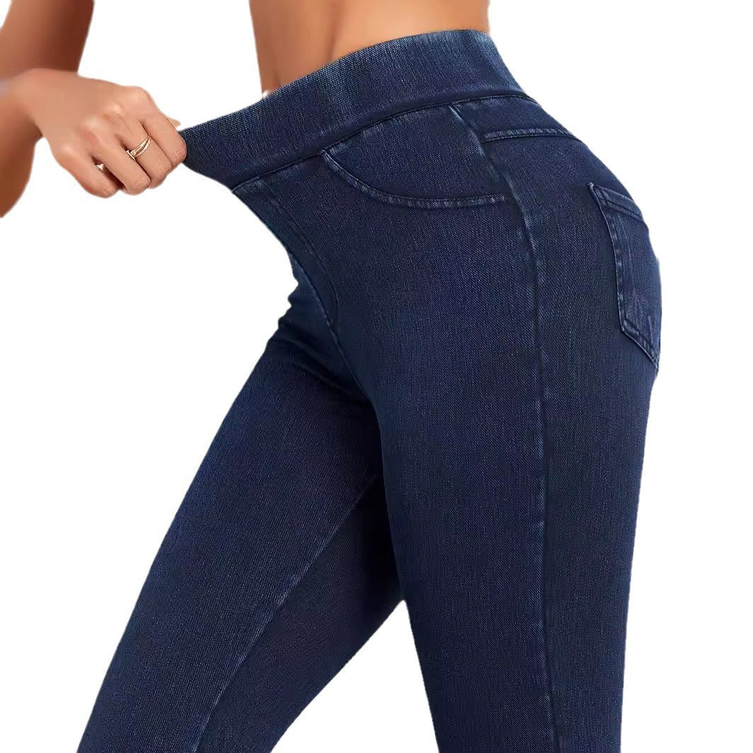 Women's High Waist Skinny Jeggings - Pull On Denim Look Stretch Trousers 6