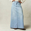 Women's High Waist Straight Denim Maxi Skirt - Raw Hem 0