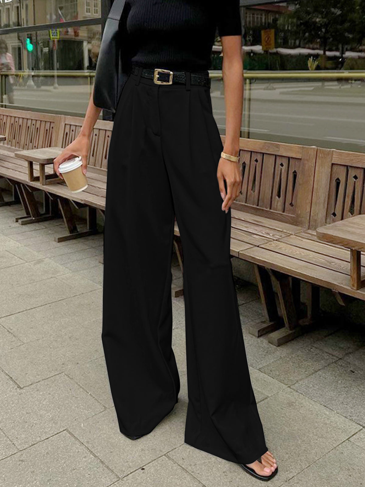 Women’s High Waist Wide Leg Trousers with Pleats and Side Pockets 1