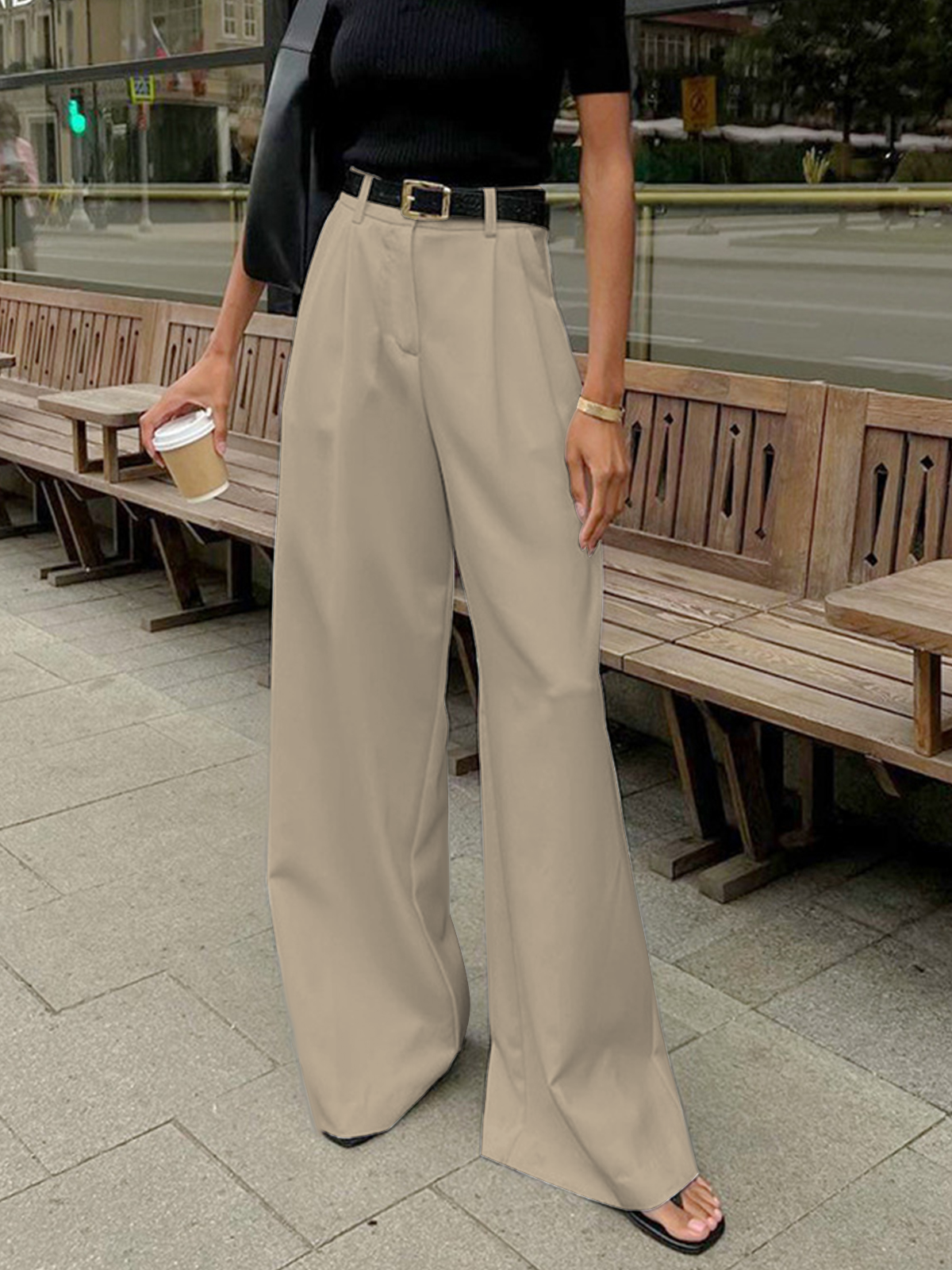 Women’s High Waist Wide Leg Trousers with Pleats and Side Pockets 4