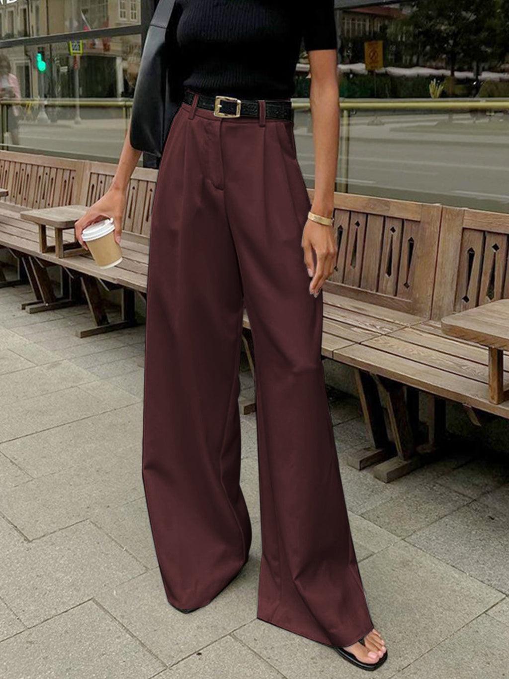 Women’s High Waist Wide Leg Trousers with Pleats and Side Pockets 5