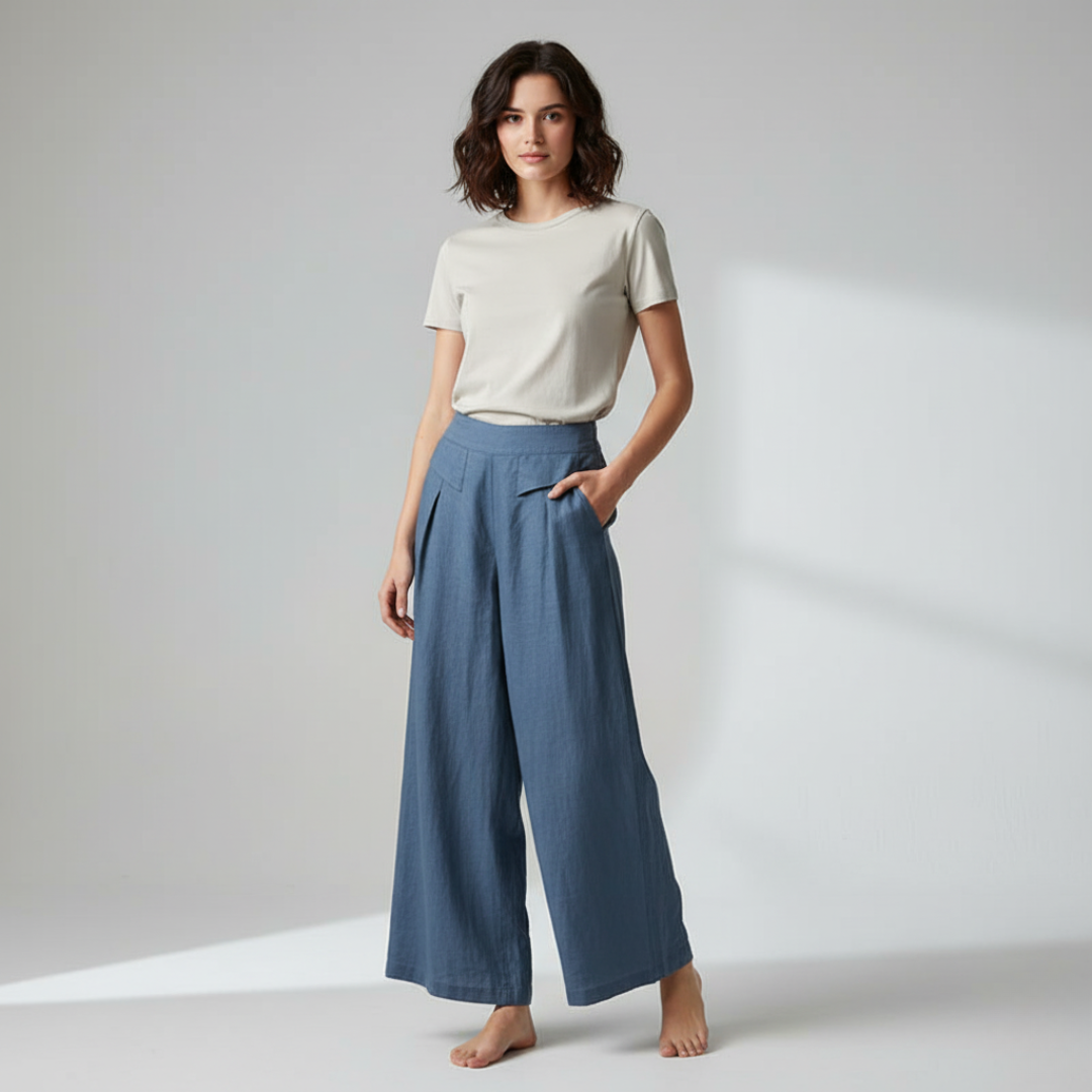 Women’s High Waist Wide Leg Trousers with Pleats and Side Pockets 9