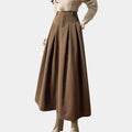 Women's High Waisted Pleated Maxi Skirt - Button Front Belt 0