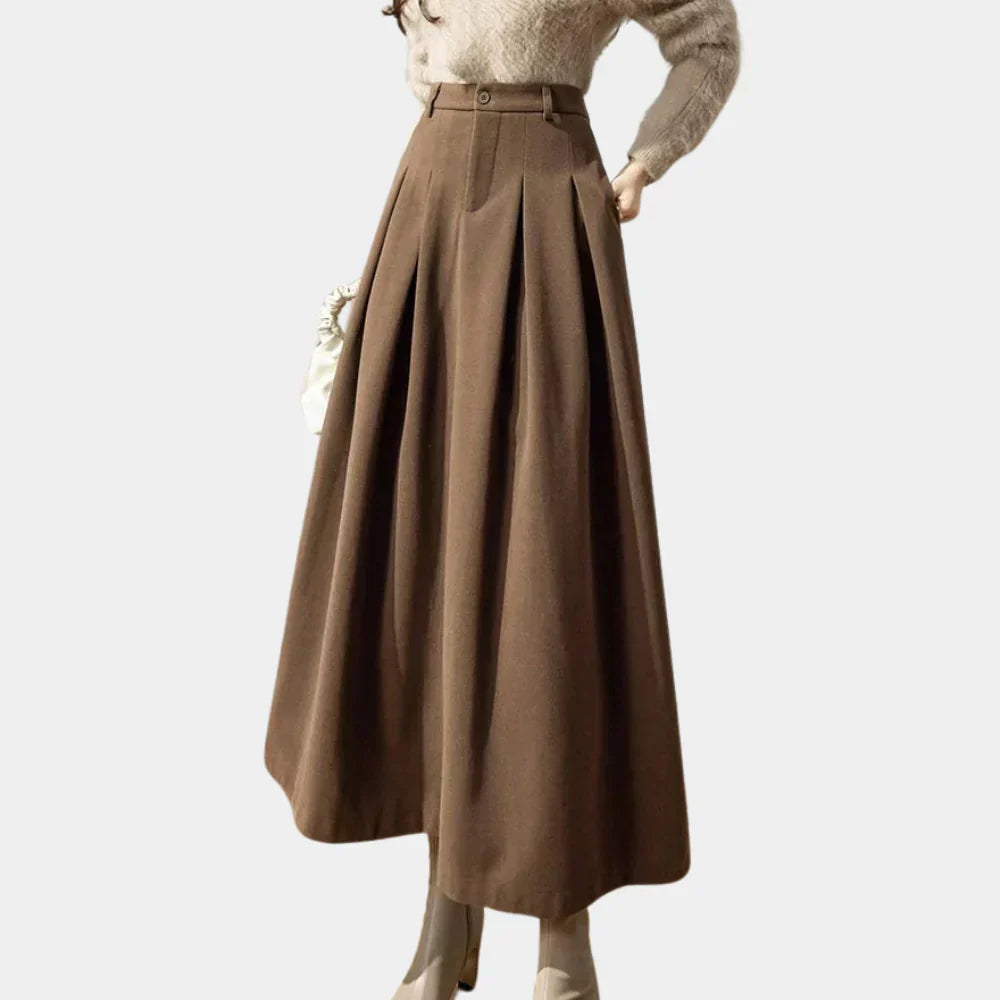 Women's High Waisted Pleated Maxi Skirt - Button Front Belt 0
