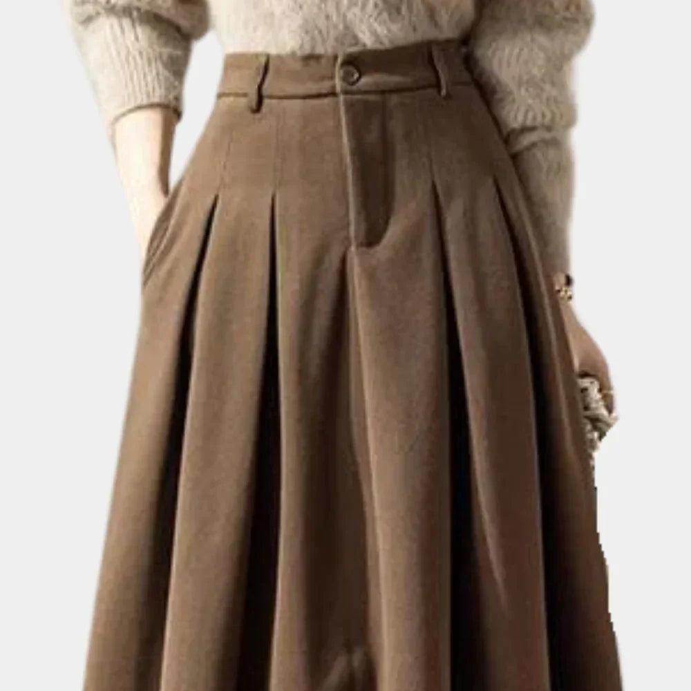 Women's High Waisted Pleated Maxi Skirt - Button Front Belt 1