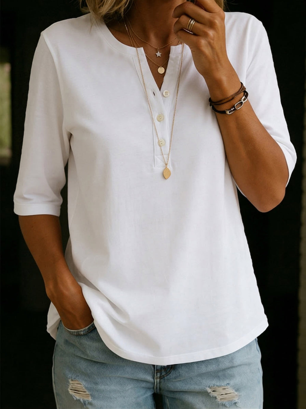 Women's Linen Blouse V-Neck 3