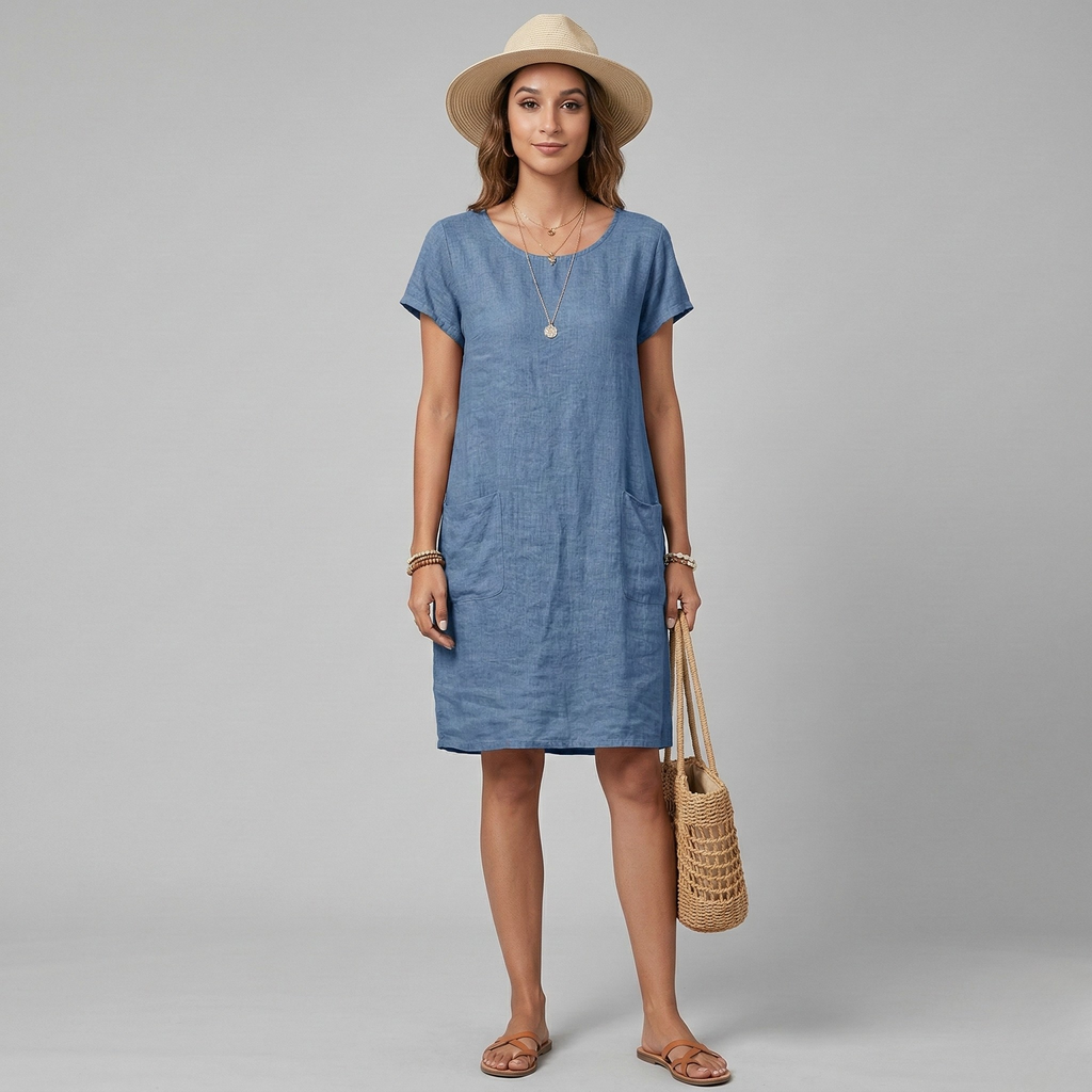 Women's Linen Mini Dress Shift 3
