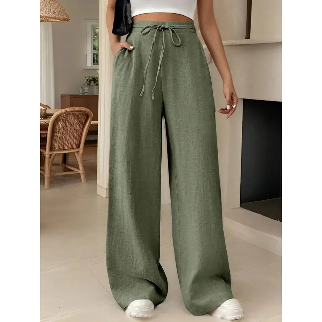 Women's Linen Wide Leg Trousers Relaxed Fit 0