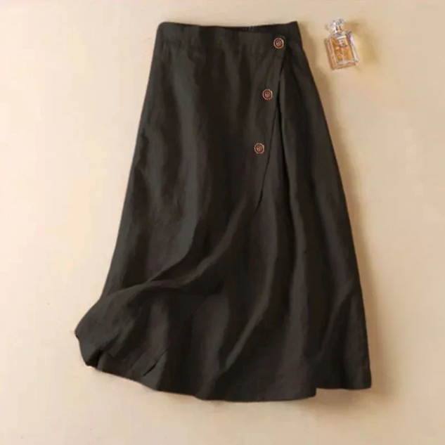 Women's Midi Skirt Linen A-Line Side Button High-Waisted 2