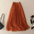 Women's Midi Skirt Pleated Tulle High-Waisted A-Line 0