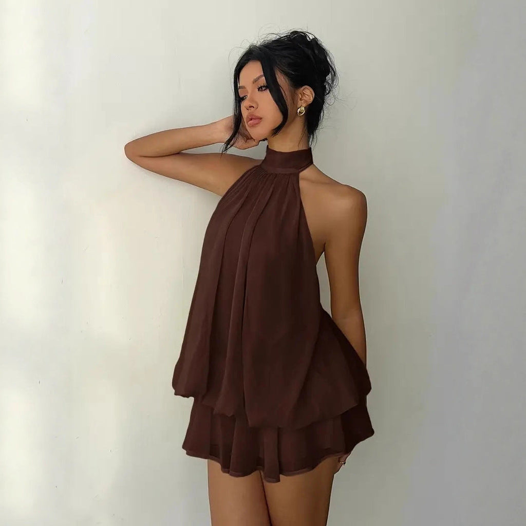 Women's Mini Dress Chiffon Halter Neck Tiered Ruffle Sleeveless 4