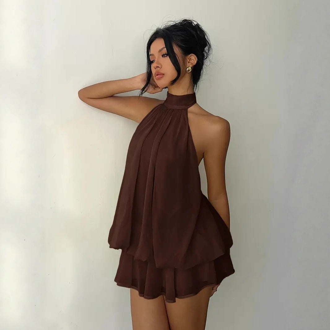 Women's Mini Dress Chiffon Halter Neck Tiered Ruffle Sleeveless 4