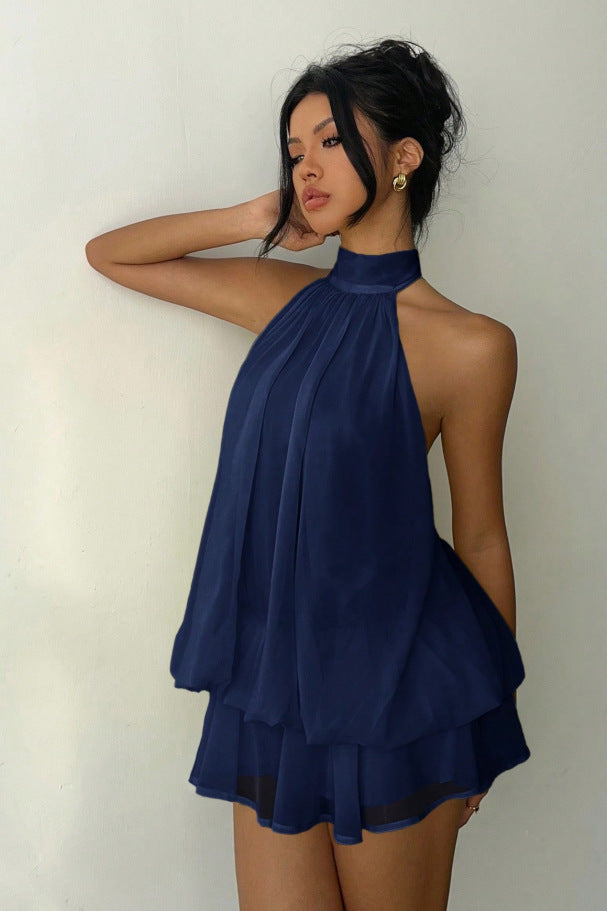 Women's Mini Dress Chiffon Halter Neck Tiered Ruffle Sleeveless 5