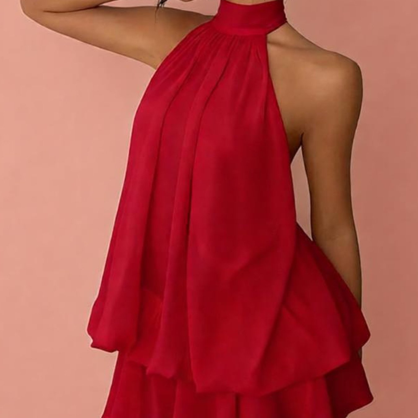 Women's Mini Dress Chiffon Halter Neck Tiered Ruffle Sleeveless 8
