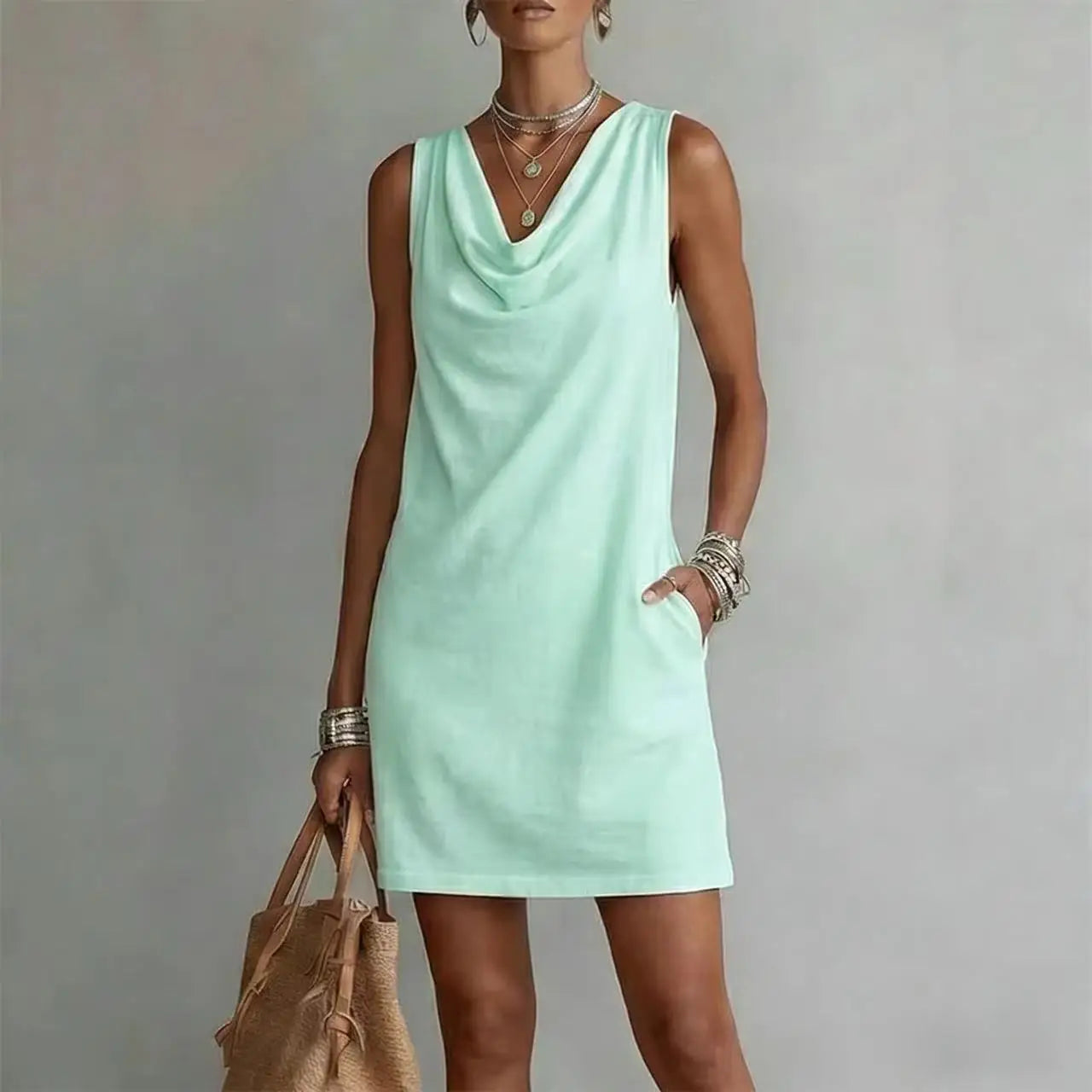 Women's Mini Dress Cowl Neck 6